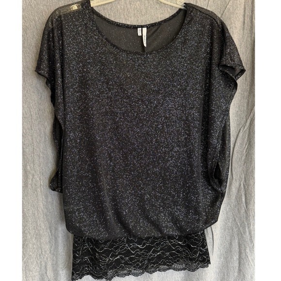 Studio Y Tops - Studio Y Black Silver Glitter Lace Fairy Whimsigoth Rave Disco Y2K Womens Small